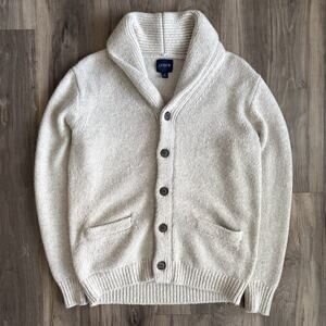 J Crew Cardigan Sweater Men's Size M Shawl Collar Heavy Wool Blend Beige